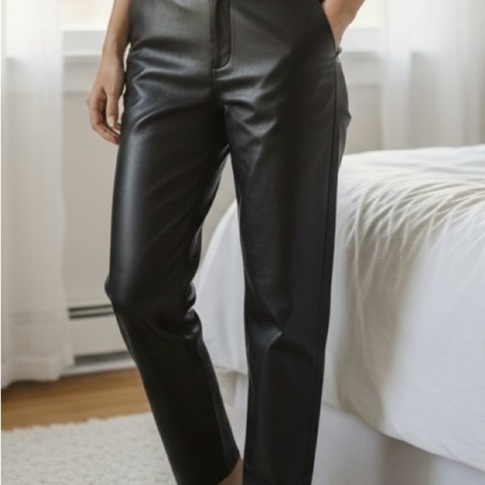 Spanx Luxe Black Faux Leather Slim Straight Pants XL Brand New